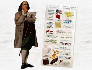Benjamin Franklin quote stickers and card