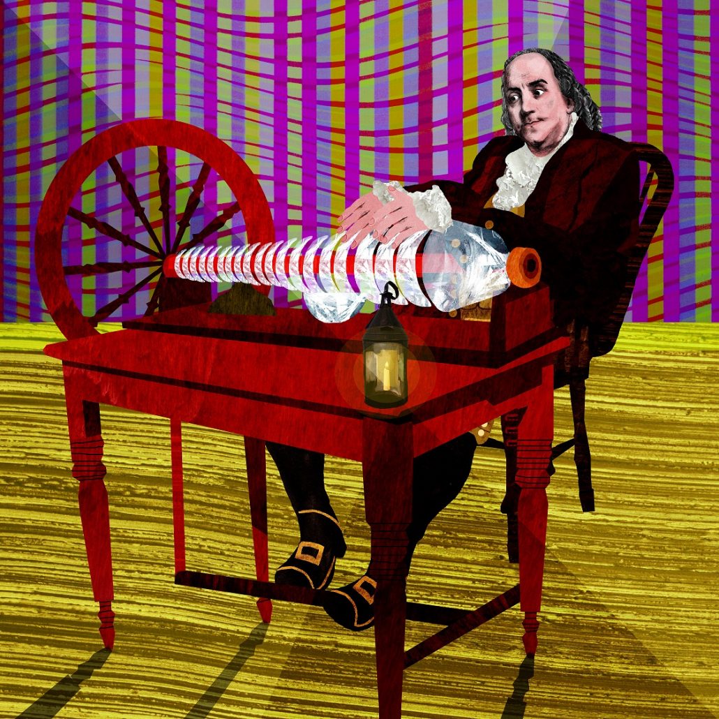Illustration of Benjamin Franklin playing the armonica