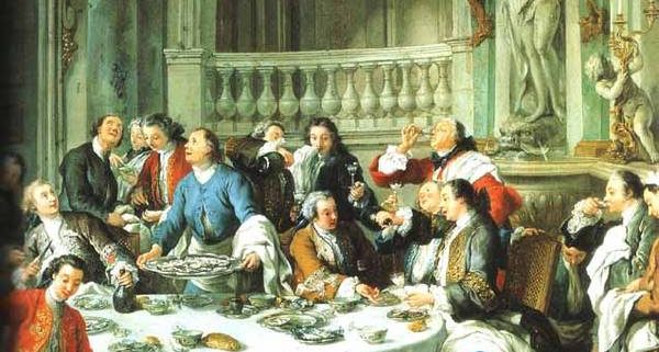 Painting of Georgian men at a dinner